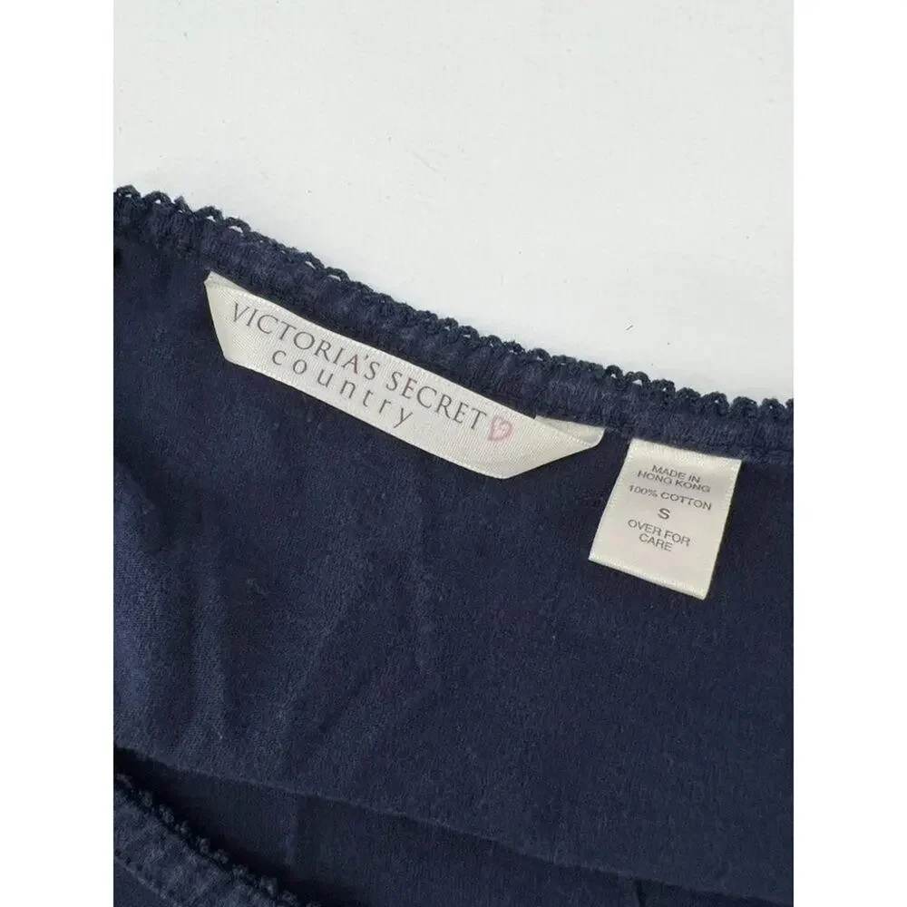 Vintage Victoria's Secret Country Sleep Shirt Navy Embroidered Womens Small